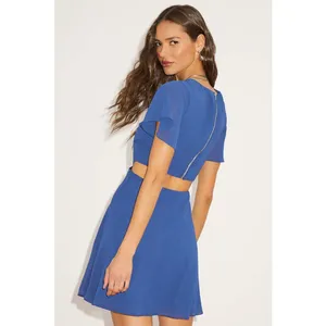 NWT Lulus Blissful Love Blue Cutout Mini Skater Dress Party Night Out Size M thumbnail 3