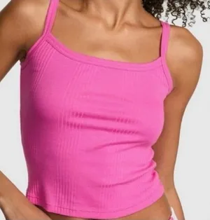 VICTORIA’S SECRET PINK Rib Cami & Campus Fleece Rolled Hem Shorts Pink Gossip L thumbnail 1