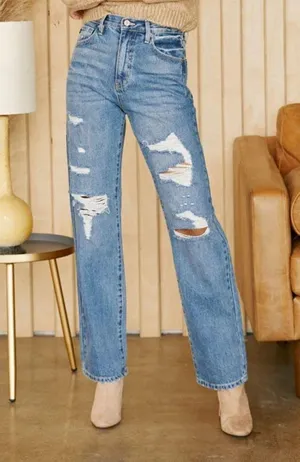 Kancan Women's Stephanie Ultra High Rise 90's Distressed Boyfriend Jean thumbnail 1