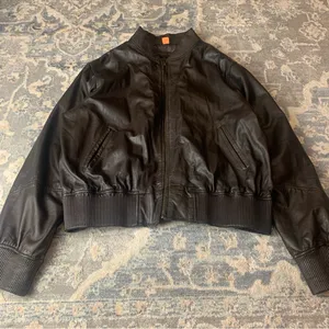Brown Real Leather Bomber Jacket XL thumbnail 1