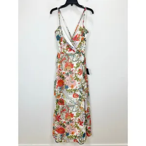 Lulus Amara White Multi Paisley Print Wrap Midi Dress Cocktail Resort XL NWT thumbnail 6
