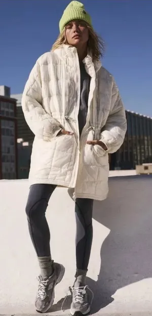 Free People Movement Patricia Packable Poncho Puffer Coat Drawstring White Large thumbnail 1