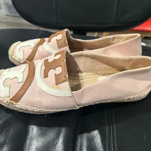 Tory Burch Blush Pink Canvas Espadrilles with Tan & Cream Logo thumbnail 4