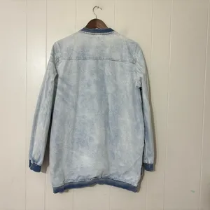 Fate Denim Bomber Jacket Womens L Light Wash Oversized Distressed Casual thumbnail 7