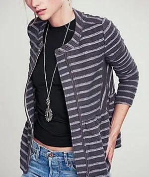 Free People Peplum Striped Jacket Cotton Blend Full Zip Size Small thumbnail 1