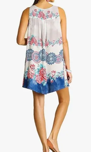 Umgee Women's Sleeveless Print Flowy V-Neckline Skinny Cross Straps Dress Tops L thumbnail 7