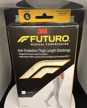 3M Futuro Anti-Embolism Thigh Length Stockings Unisex Large White Moderate Compr thumbnail 1