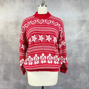 Vintage Fair Isle Sweater Womens M/L Hearts Stars Flowers Indie Nordic Cabin USA thumbnail 16