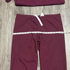 Urbane Straight-Leg Scrub Set in Burgundy with Blue Trim thumbnail 7