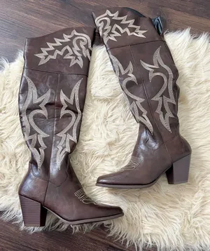 Dark Brown Flame Over The Knee Thigh High Cowgirl Western Boots EU 38 / US 7 thumbnail 1