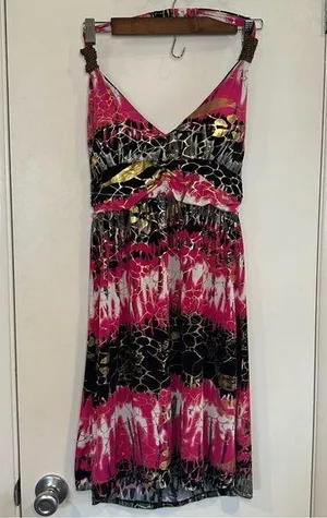 Paradise Contour Y2K Halter Dress. Pink and Gold. Size: Medium. thumbnail 1