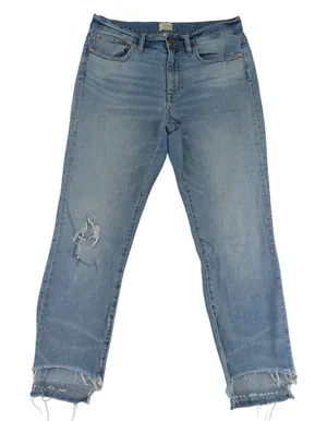 J Crew Slim Boyfriend Jean Women's Size 28‎ Light Wash Distressed Raw Hem Denim thumbnail 1