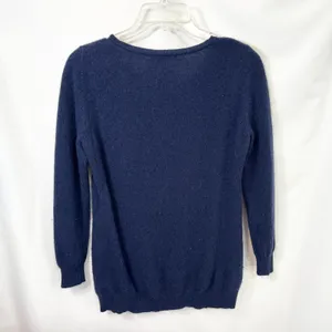 Ann Taylor Medium Cashmere Sweater Navy‎ Blue Scoop Neck Pullover Old Money 1670 thumbnail 2