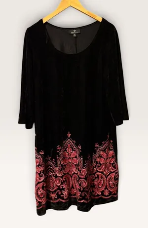 Ronni Nicole Velvet Shift Dress 16 Black Pink Paisley Embroidered Whimsigoth thumbnail 1