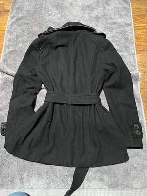Kenneth Cole Black Belted Double Breasted Fitted Wool Coat Jacket thumbnail 4