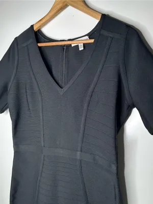 Dress The Population NEW! Black Koa Bandage Bodycon V-Neck Short Sleeve Dress L thumbnail 8