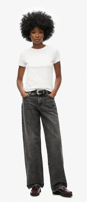 Superdry Mid Rise Wide Leg Jeans Black Wash 28/30 New thumbnail 1