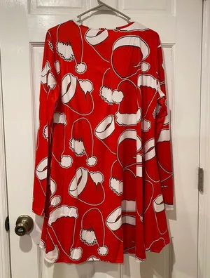 Boutique Meaneor Santa Hats Holiday Long Sleeve Christmas Dress in Red/White - Large NWT thumbnail 3