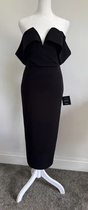 Lulus Forever and Evermore Black Off Shoulder Midi Dress NWT Size Medium thumbnail 1