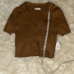 Brown Ribbed Crop Top with collar Size undefined thumbnail 7