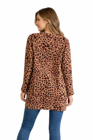 Rachel Zoe Leopard Print Open Front Cardigan Sweater Women’s M Tan Brown Pockets thumbnail 2