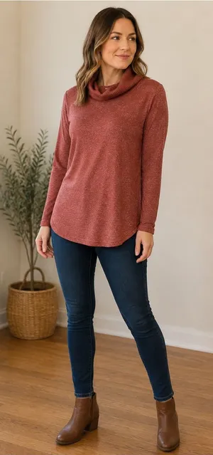 Per Se Rust Cowl Neck Sweater Lightweight Knit Top Women’s Large thumbnail 1