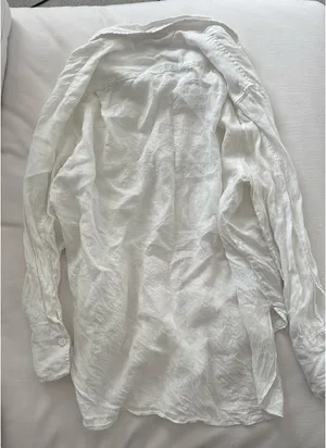 ZARA White Linen Button Women’s Down Shirt thumbnail 3