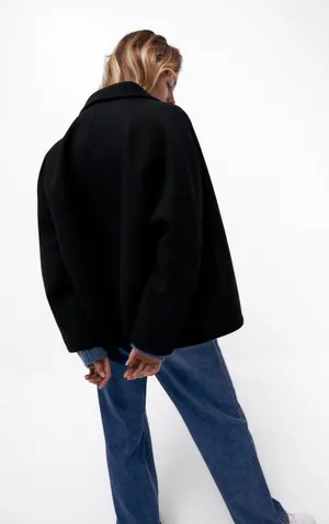 ZARA Black Wool Blend Toggle Coat Jacket thumbnail 3