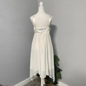 White Ivory Dress Empire Waist Rhinestone Handkerchief Hem Fairycore Whimsical thumbnail 4