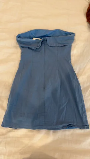 Solai Strapless Blue Linen Dress Size M thumbnail 4