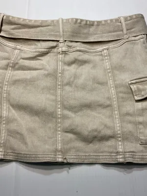 H&M Divided Khaki Cotton Mini Skirt Women Sz 4 Removable Belt thumbnail 5