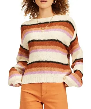 Billabong Sweater Sz S‎ Seeing Double Striped Boxy Comfy Lagenlook Earthy thumbnail 1