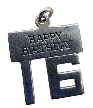 Vintage Wells Sterling Silver Happy Birthday 16 Charm Sweet Sixteen Pendant 1.5g thumbnail 1