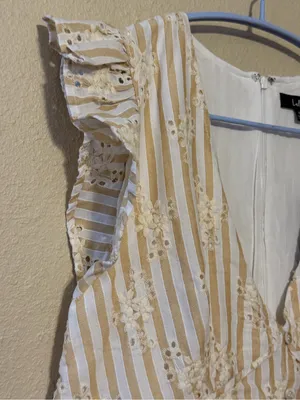 Lulus Sunny Crush Beige and Ivory Striped‎ Embroidered Mini Dress Size XL NWT thumbnail 3
