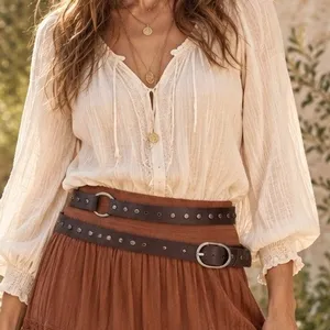 Silpada Designs Small Leather Belt Brown Studded Double Wrap Z9034 Boho Western thumbnail 1