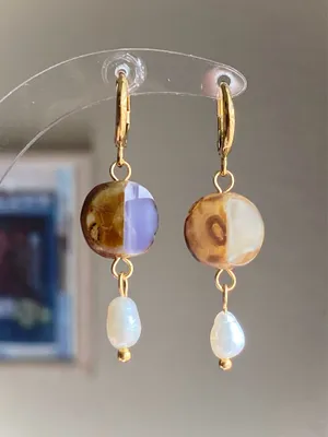 Handmade unique retro vintage fairy boho style dangle earrings w/ quality Czech glass beads💜 thumbnail 1