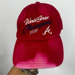 Atlanta Braves 2021 World Series Winner Custom Bleach Splatter Dad Hat OS thumbnail 3
