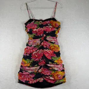 Runaway the Label Floral Ruched Cut Out Mini Dress Black Pink US 4 S thumbnail 12