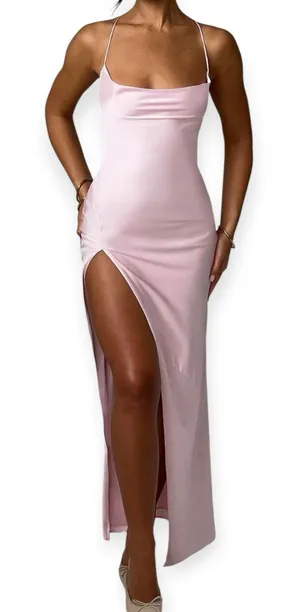NWD Babyboo Misha Maxi Dress Blush Pink Satin Size Small thumbnail 1