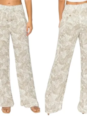 Cali1850 Los Angeles Women’s Size S Tan Beige White Tropical Printed Wide Pants thumbnail 2