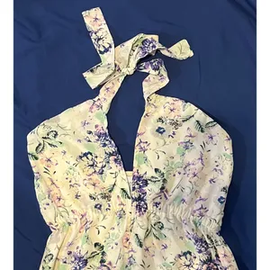 $320 Helena Quinn M Maxi Dress Mariella Slit Long Ivory Halter Floral Sundress thumbnail 5