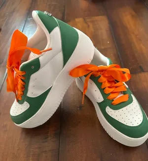 Steve Madden White and Green Platform Sneakers with Orange Satin Laces UMiami thumbnail 1
