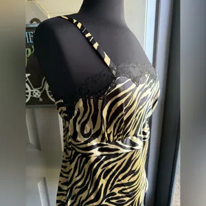 NOS vintage Y2K Cinema Etoile Intimates zebra print lace trim cami, size large thumbnail 4