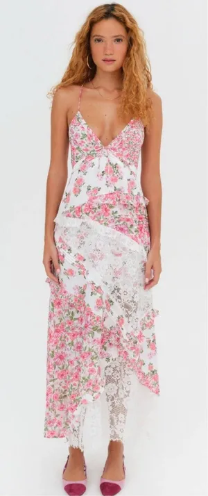 For Love & Lemons Dress Rosalyn Maxi Pink Women’s Large thumbnail 1