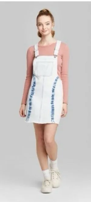Wild Fable Tie-Dye Denim Pinafore Mini Dress - Light Wash, Blue thumbnail 1