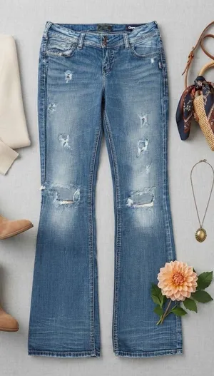 Silver Jeans Co Suki Mid Boot Distressed Super Stretch Jeans W28 L33 Medium Wash thumbnail 1