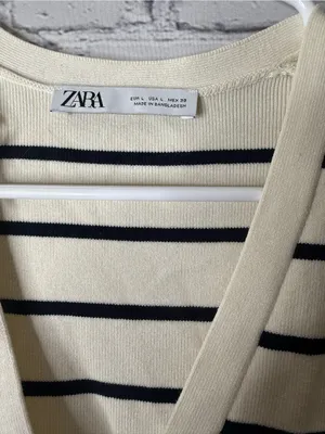 ZARA Cream & Black Striped Knit Button Front Vest size large thumbnail 5