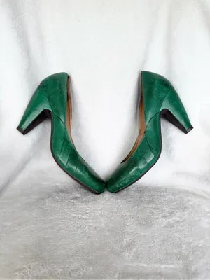 Miz Mooz Green Sunset Pumps Heels 6 Retro Round Toe Curved Heel Detailing thumbnail 6