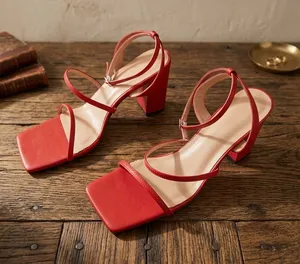 SHEIN Red Strappy Square Toe Block Heels thumbnail 1