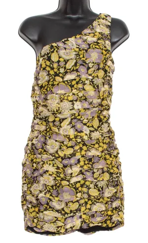 NWT Zara Dress One Shoulder Y2K Retro Statement Party Bold Floral Sheath Small thumbnail 1